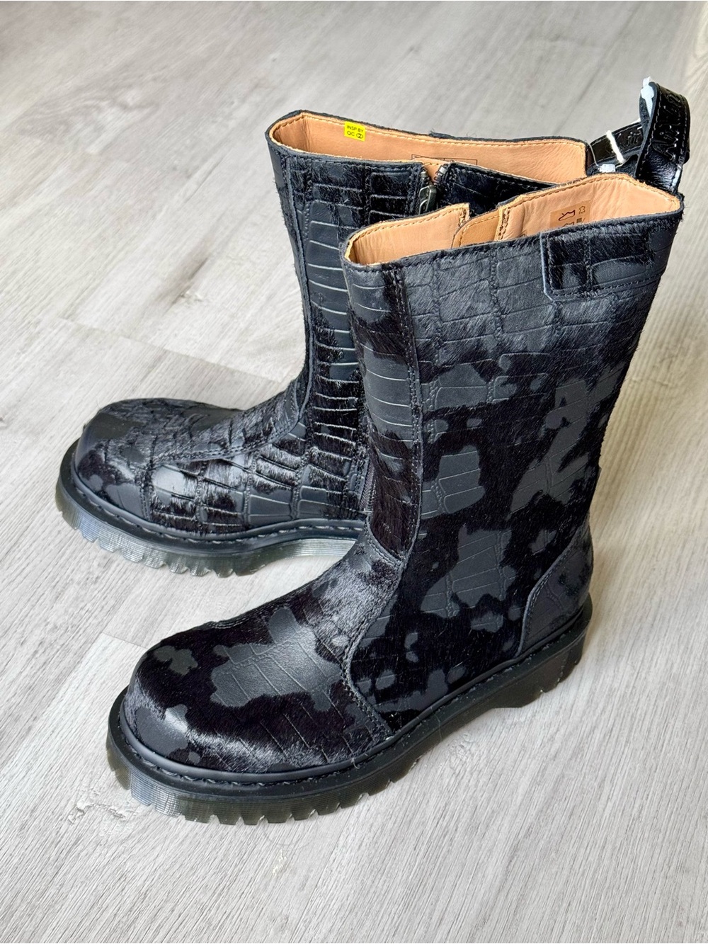 Dr. Martens Rejena Black Hair-On Croc Emboss Mid-Calf Boots